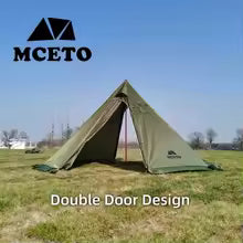 Large Pyramid Camping Tent Set – 3-4 Person, 4-Season Rainproof Tipi Shelter with Awning