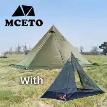 Large Pyramid Camping Tent Set – 3-4 Person, 4-Season Rainproof Tipi Shelter with Awning